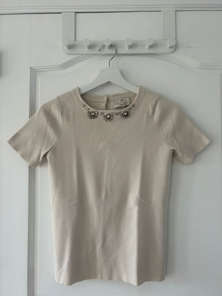 Blouse Essentiel beige met steentjes maat M dik stof, Maat 38/40 (M), Beige, Ophalen of Verzenden, Zo goed als nieuw