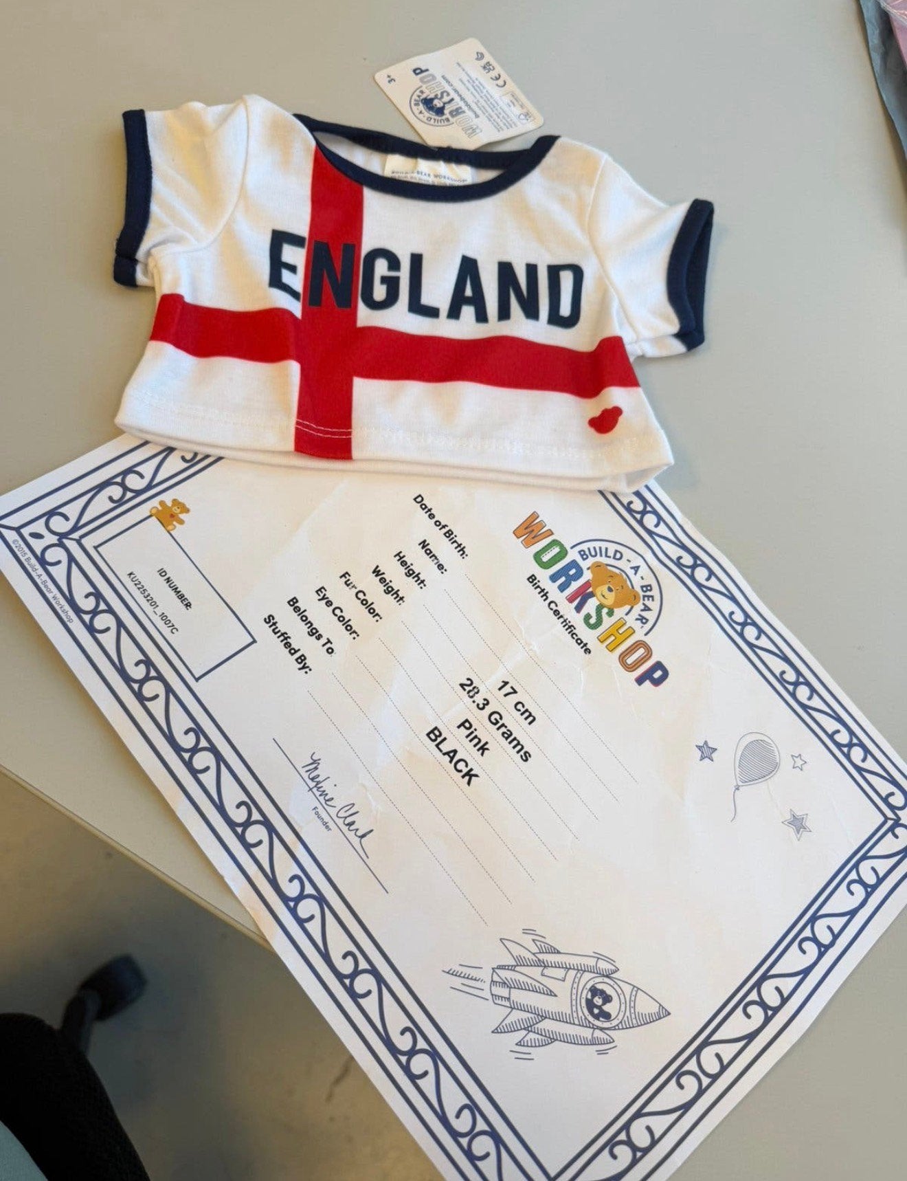 T-shirt Build-A-Bear England neuf + étiquettes et certificat, Enlèvement ou Envoi, Neuf