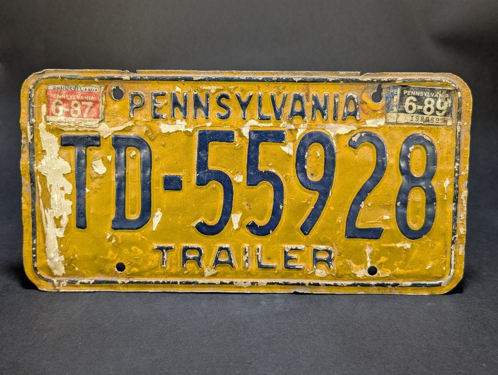 Pennsylvania Lisence Plate 1987 (USA), Jaune, Métal, Objet de décoration, Vintage