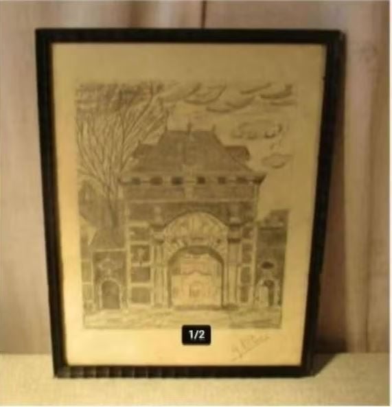 Beau dessin ancien « Entrée de l'abbaye » - GA Wisse, Antiquités & Art, Art | Dessins & Photographie, Enlèvement ou Envoi, Dessin