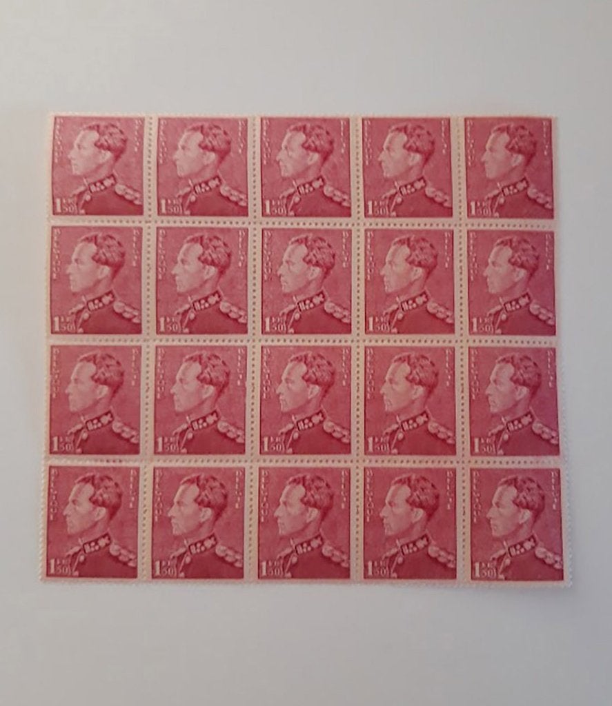 1936 Leopold III blok 20 zegels OPB429 Poortman Lila - MNH, Sans timbre, Neuf, Non oblitéré, Timbre-poste