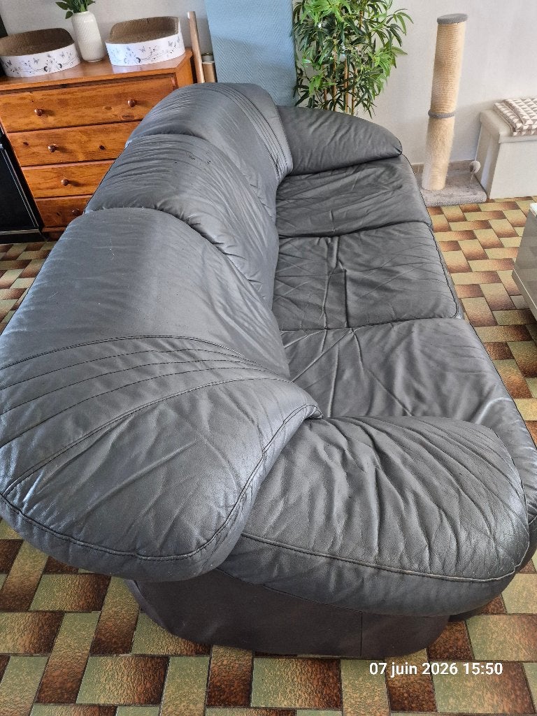 Canapé cuir gris souris, Maison & Meubles, Canapés | Salons, Vintage moderne, 200 à 250 cm, Banc droit, Enlèvement
