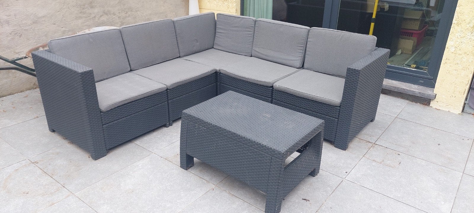 Hoek lounge antraciet grijs, Ophalen, 5 zitplaatsen, Kunststof, Bank