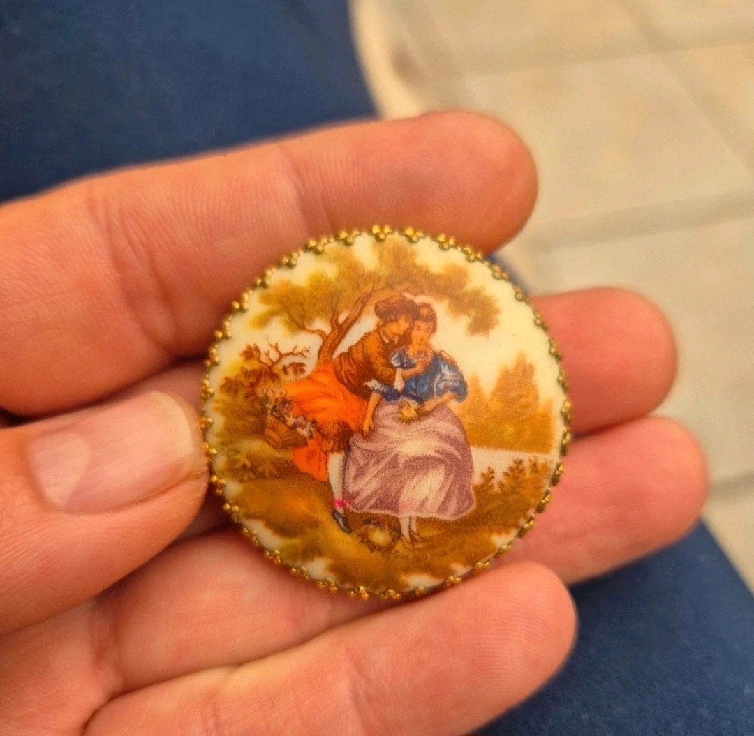 Antieke goudkleurige limoges broche- Victoriaanse stijl, Bijoux, Sacs & Beauté, Enlèvement ou Envoi
