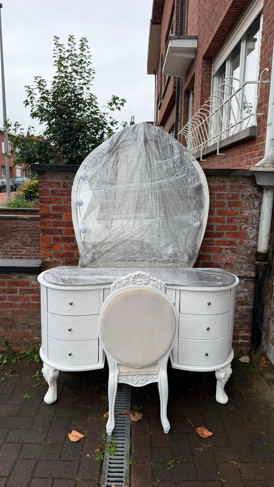 Authentieke make-up tafel  met bijpassende stoel en spiegel, Ophalen