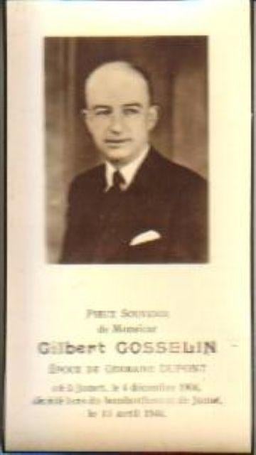 (m22) Franstalig doodsprentje WO2, Gilbert Gosselin, Envoi