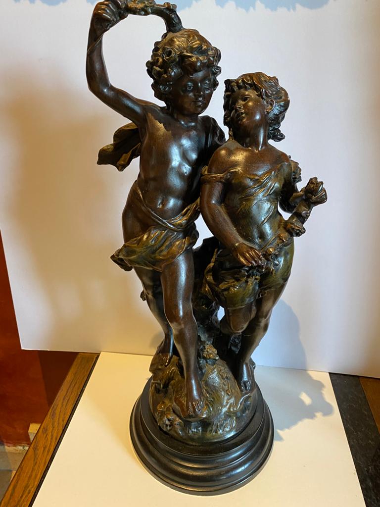 Sculptuur naar Clodion,Bacchische putti druiven,bronspatina, Enlèvement, Bronze