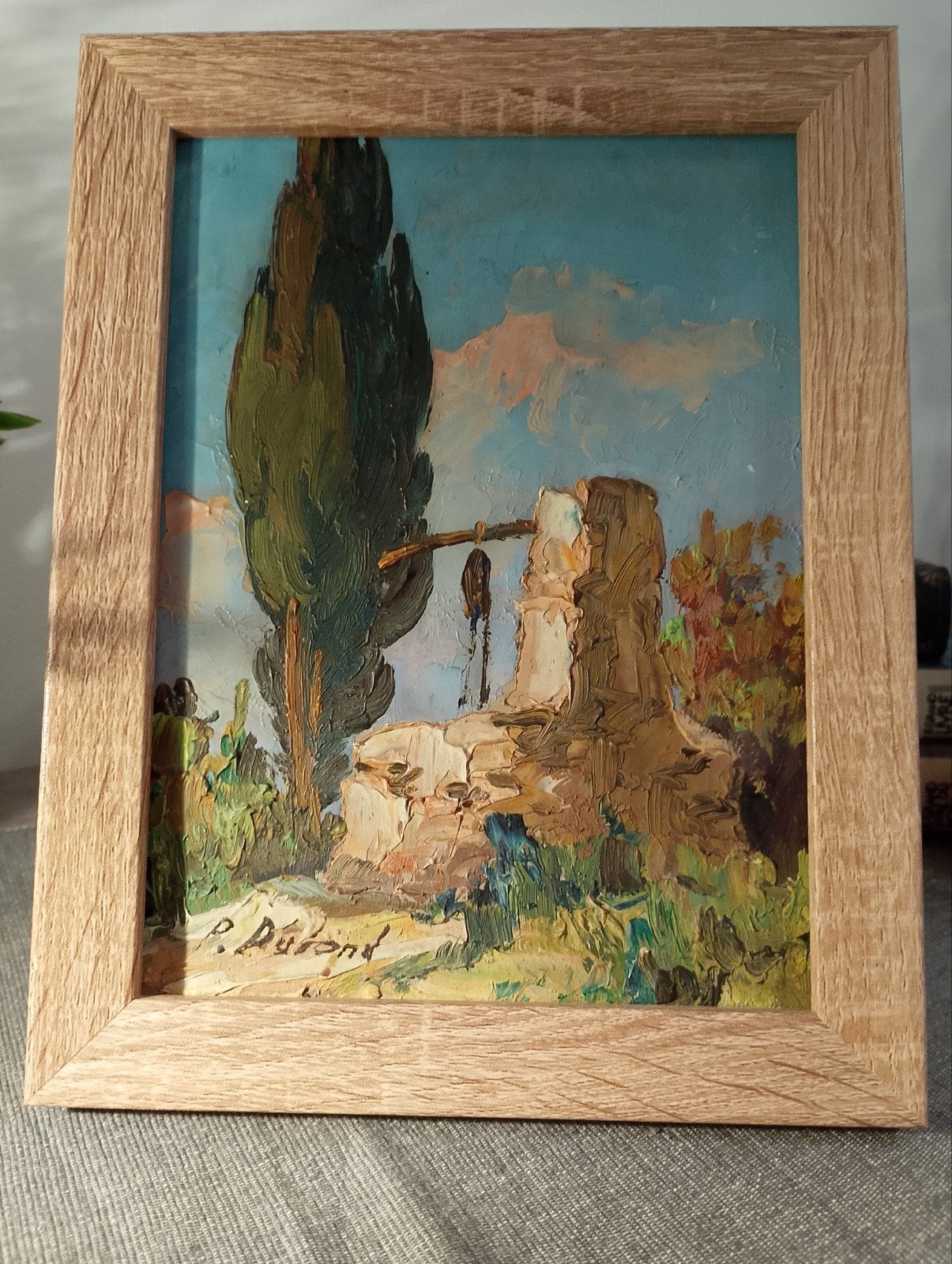 Huile sur panneau 1940 paysage provençal signé P Durand, Enlèvement ou Envoi, Signé, Paysage, Panneau