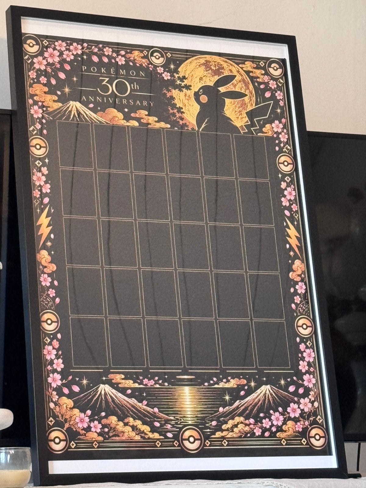 Pokémon 30e anniversaire Poster collector de luxe dans cadre, Enlèvement, Comme neuf, Verre, Rose