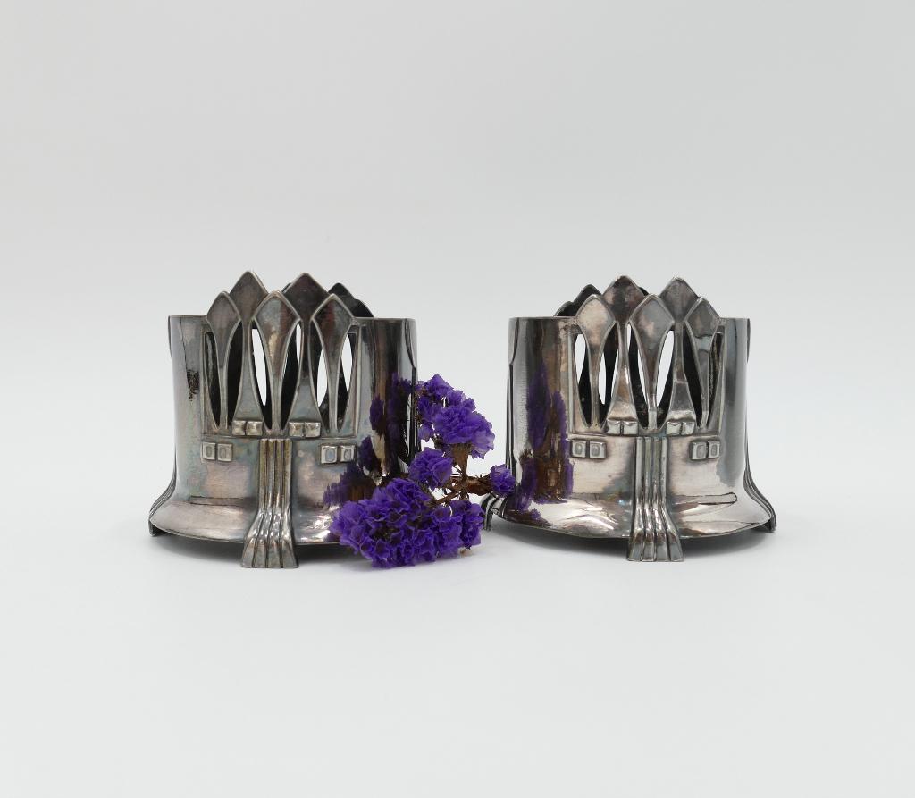 Paar WMF Jugendstil Flessenhouders - Duitsland, c. 1909, Ophalen of Verzenden, Zilver