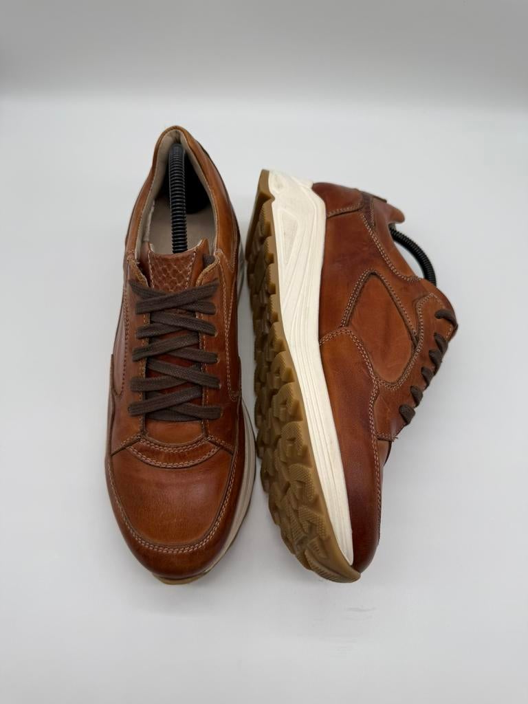 Francesco –  Italiaanse Cognac Leren Sneakers – Maat 41, Kleding | Heren, Schoenen, Bruin, Ophalen of Verzenden, Zo goed als nieuw