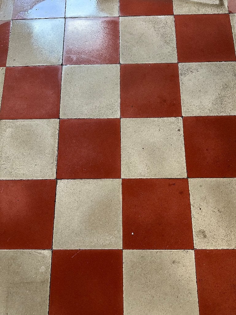 Cementtegels - dambordpatroon (rood-wit), 20 à 40 cm, Carrelage de sol, Enlèvement, Utilisé