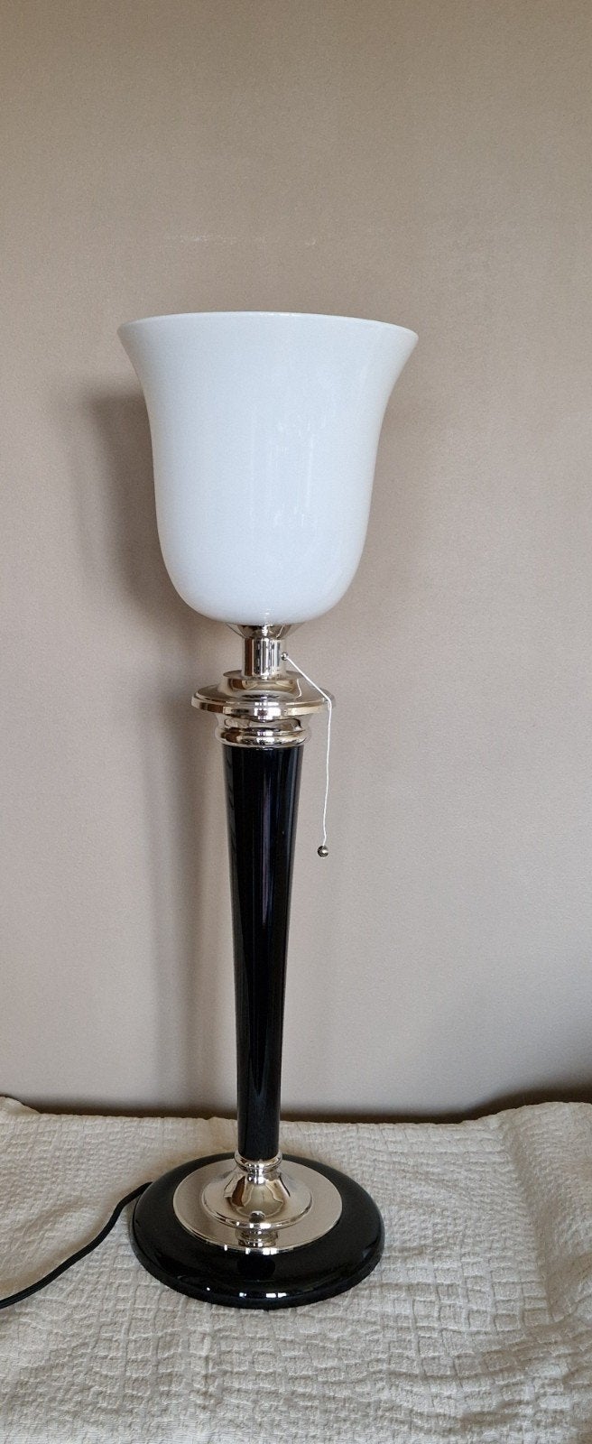 Lamp in Mazda-stijl zwart gelakt en chroom, Ophalen, Nieuw, Zwart, Met stekker