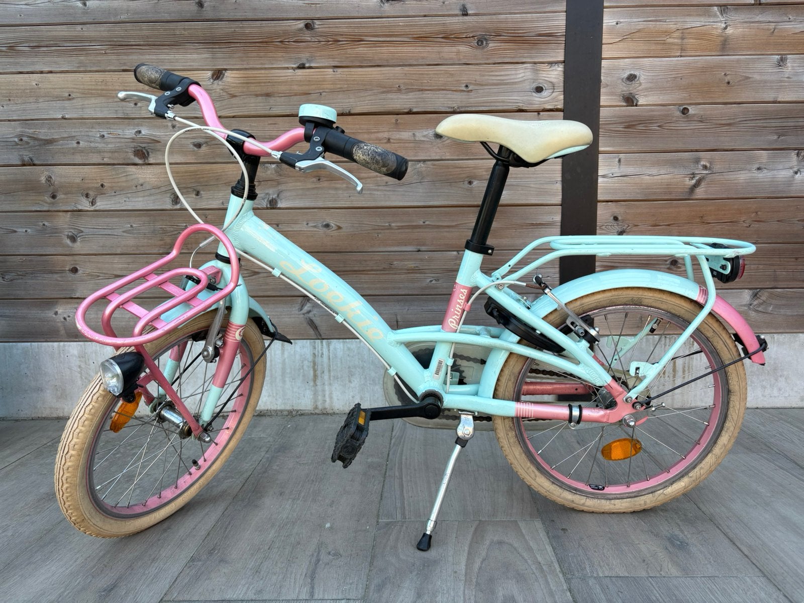 Prachtige Loekie Prinses Meisjesfiets 20 inch Mintgroen/Roze, Fietsen en Brommers, Ophalen, Gebruikt, Velgrem, Handrem