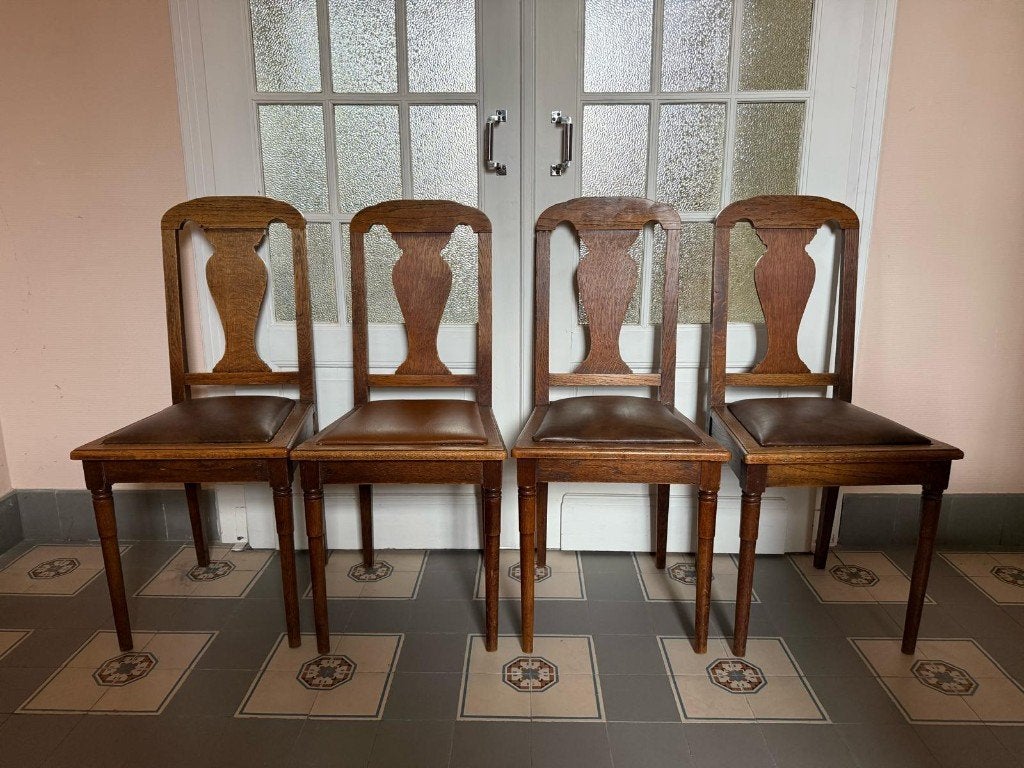 4 stoelen met art deco elementen, Ophalen, Gebruikt, Hout