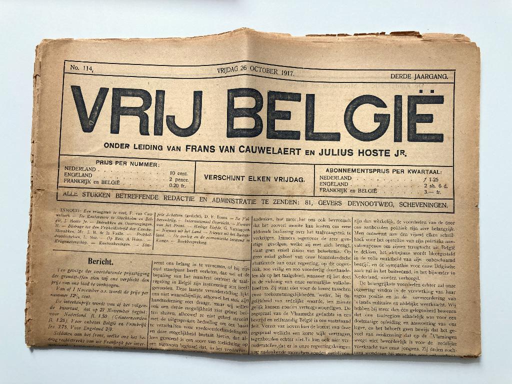 krant Vrij België 26/10/1917 - WO I, Verzamelen, Militaria | Algemeen, Ophalen