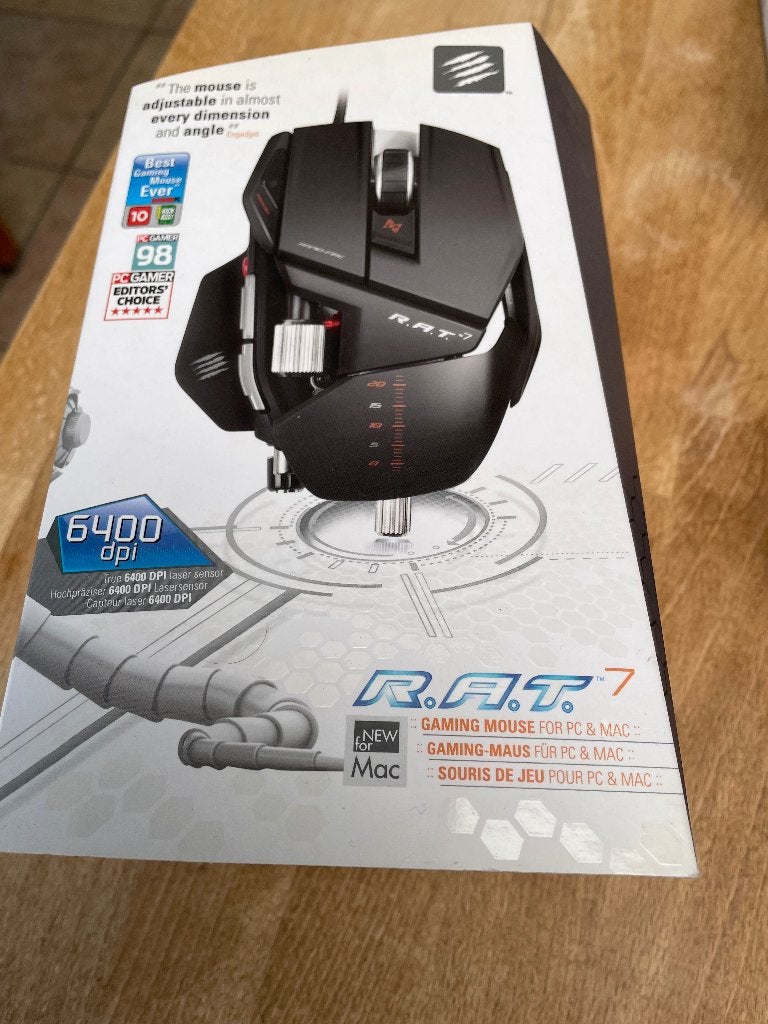 Mad Catz R.A.T. 7 Laser Gaming Mouse – 6400 DPI, Informatique & Logiciels, Souris, Enlèvement ou Envoi, Comme neuf, Droitier, Filaire