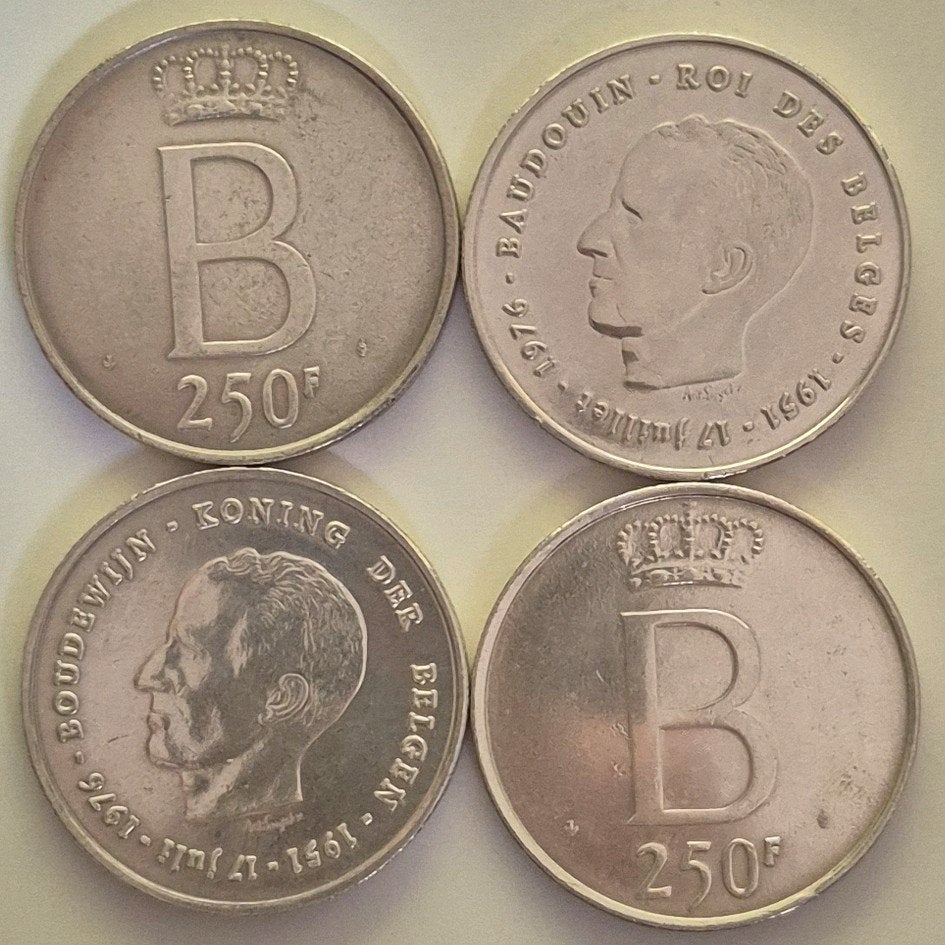 4 Zilveren munten van 250 frank uit 1976, Postzegels en Munten, Ophalen, Setje, Zilver, Zilver