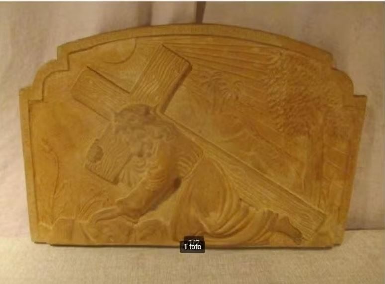 Scène murale en poterie religieuse - Christ avec croix, Enlèvement ou Envoi