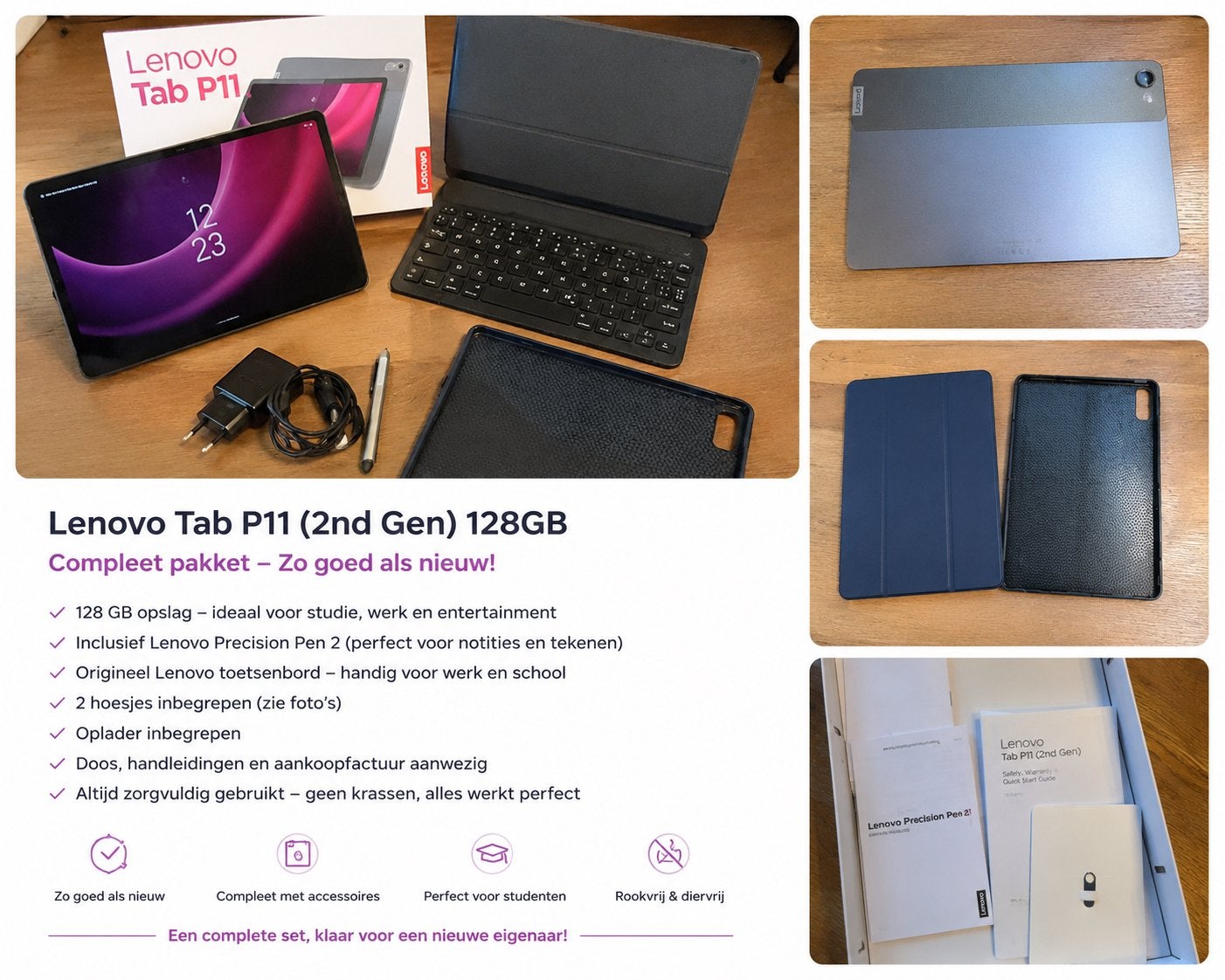 Lenovo Tab P11 (2nd Gen) 128GB + Pen + AZERTY Toetsenbord, Informatique & Logiciels, Android Tablettes, Enlèvement, Comme neuf