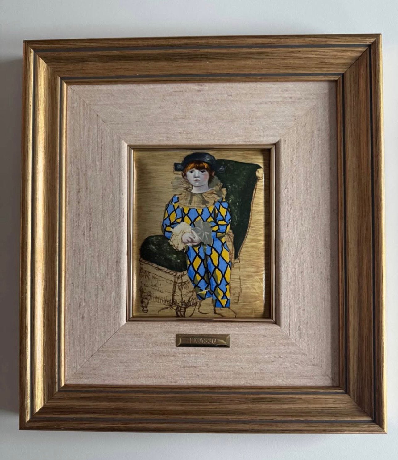 kunstplaquette met „Paul in Harlekijn” - Picasso, Antiek en Kunst, Ophalen of Verzenden, Glas