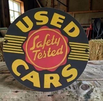 Used Cars safety tested USA, Collections, Marques & Objets publicitaires, Enlèvement ou Envoi, Neuf, Panneau publicitaire