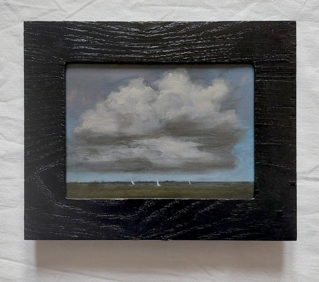 Paysage avec ciel nuageux et voiliers #1 -Peinture à l'huile, Enlèvement ou Envoi, Peinture à l'huile, Panneau, Paysage