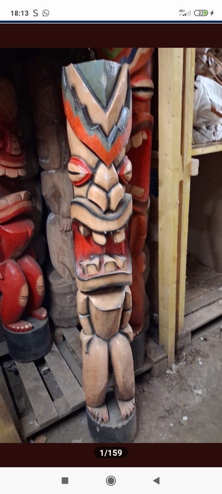 statue totem tiki 150 cm en bois de cocotier, Ophalen of Verzenden, Hout, Beeld