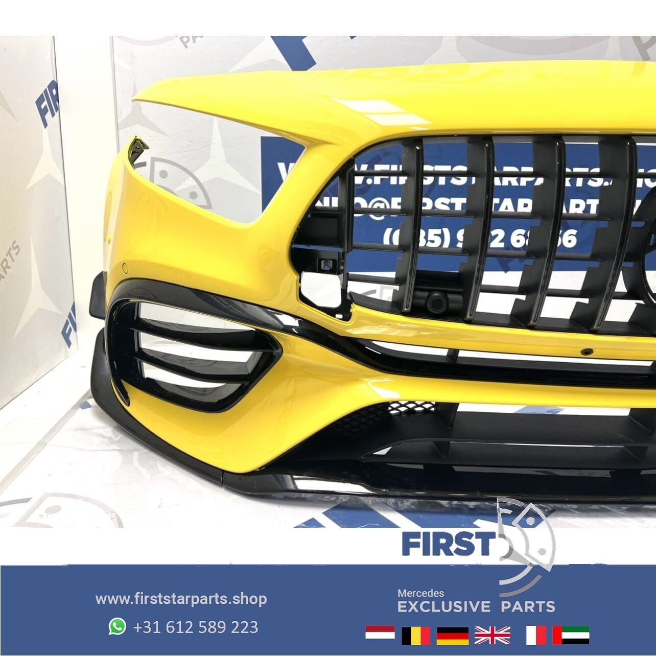 W177 A KLASSE 2024 A45 A45S AMG VOORBUMPER GEEL COMPLEET Ori, Gebruikt, -, Voor, Ophalen of Verzenden
