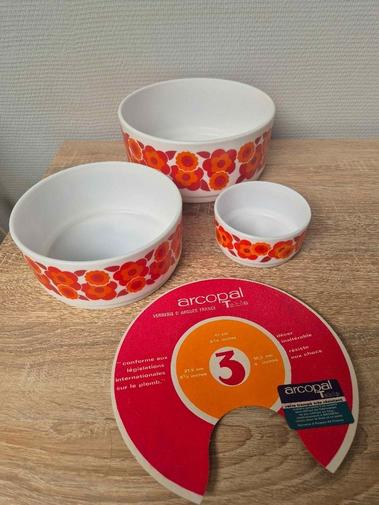 Lot 3 saladier vintage orange à fleurs arcopal, Enlèvement, Neuf, Vintage, Récipient(s)
