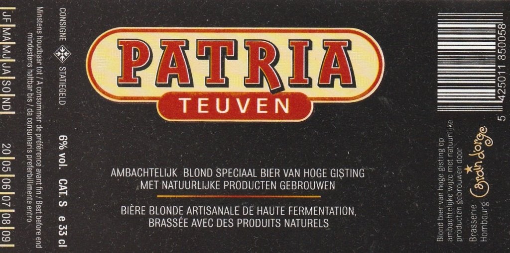 bieretiket België Grain d'Orge : Patria Teuven, Collections, Envoi, Comme neuf, Autres types, Autres marques