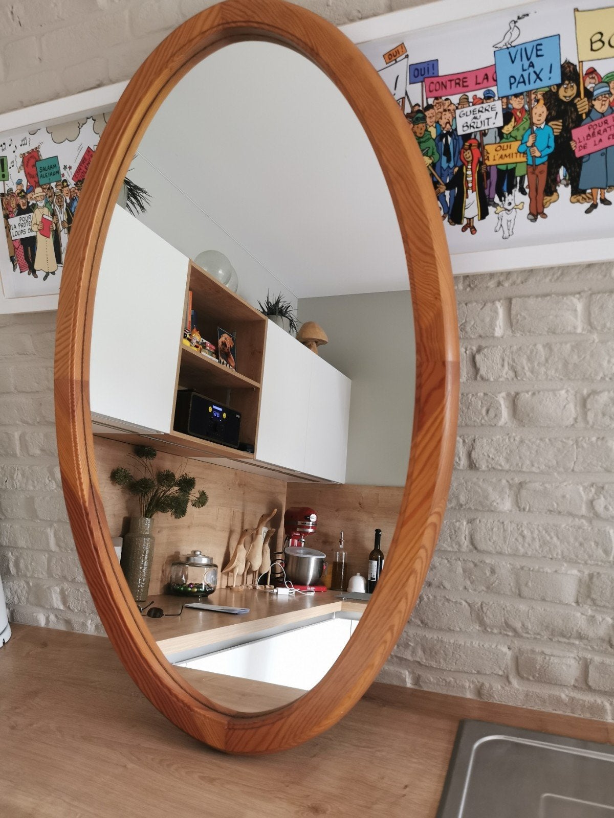 Spiegel ovaal in zeer goede en mooie staat.vol hout., Ophalen, 100 tot 150 cm, Zo goed als nieuw, Ovaal