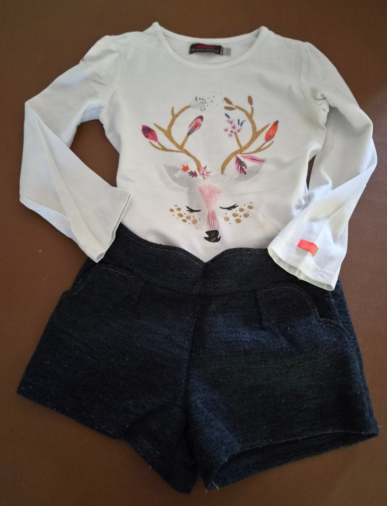 Ensemble fille CATIMINI 4 ans Haut faon & short en laine, Catimini, Ensemble, Comme neuf, Enlèvement
