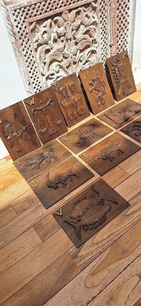 Houten Wandplaquettes Dierenriemtekens, Antiek en Kunst, Ophalen of Verzenden