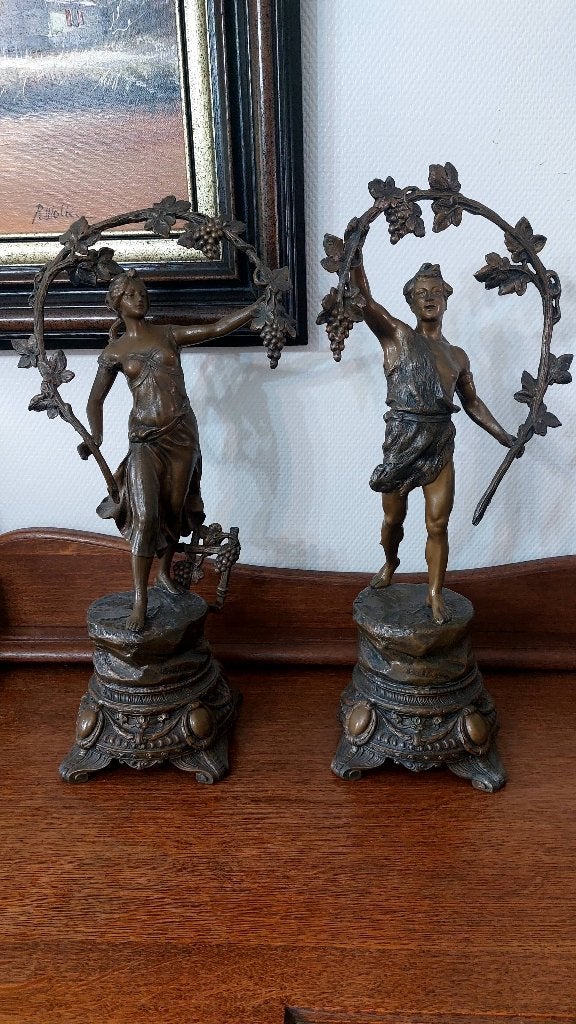 Antieke beelden spelter/zamak, Enlèvement, Patiné, Statue, Homme