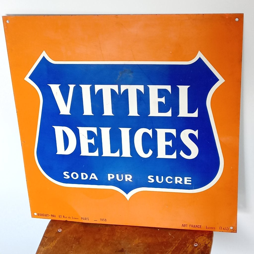 Metalen reclamebord Vittel 1959, Ophalen of Verzenden, Reclamebord