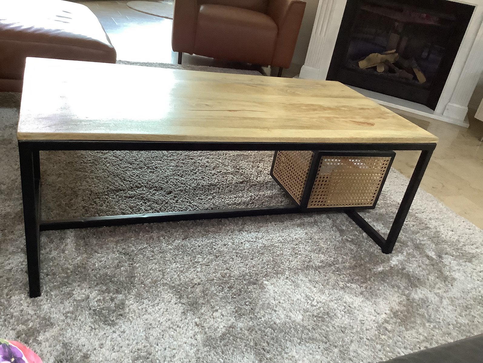 Table basse en bois et fer forgé 80€, Maison & Meubles, Enlèvement, Utilisé