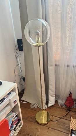 Lampadaire globe en verre et métal doré H160, Ophalen of Verzenden, Zo goed als nieuw