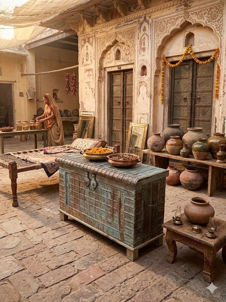 Boîte ancienne, très joliment décorée, provenant d'Inde, Antiquités & Art, Antiquités | Meubles | Armoires, Enlèvement