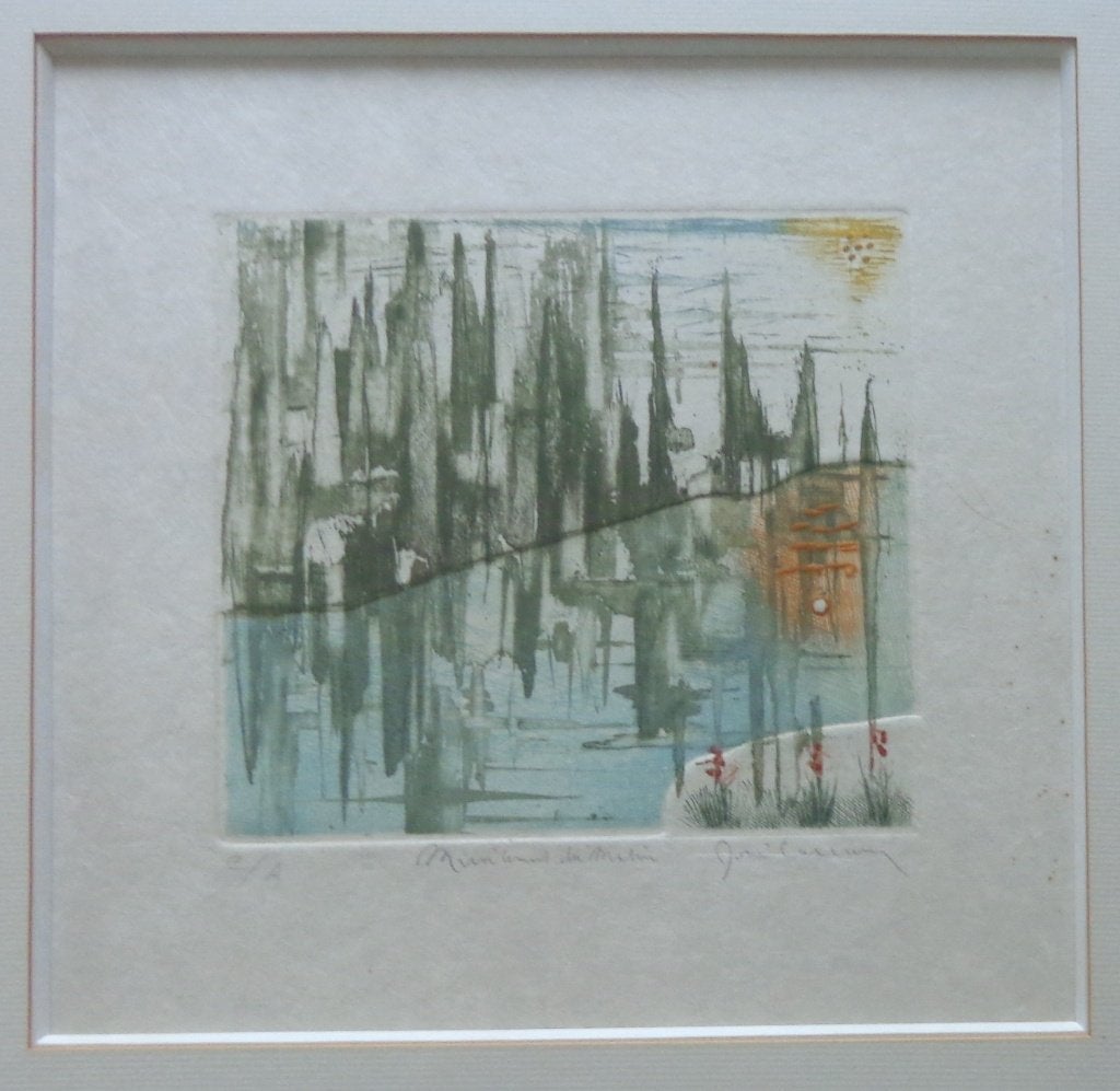 RENE CARCAN / MIROIREMENT / KLEURETS / 41x37cm / KADER, Numéroté, Enlèvement ou Envoi, Abstrait, Eau-forte