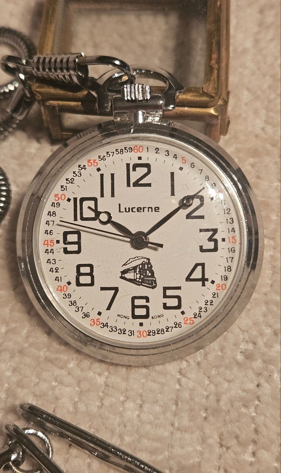 Montre à gousset mécanique vintage Lucerne -1970 état NOS, Autres marques, Acier, 1960 ou plus tard, Montre de poche