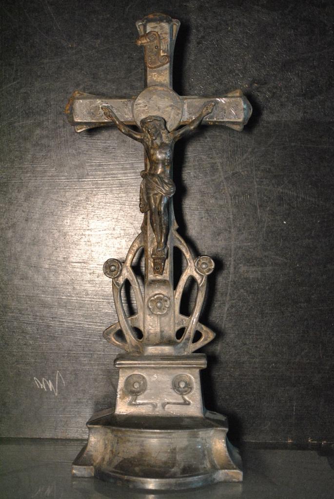Oud groot metalen kruisbeeld Art Nouveau Art Deco ZELDZAAM, Antiek en Kunst, Ophalen of Verzenden