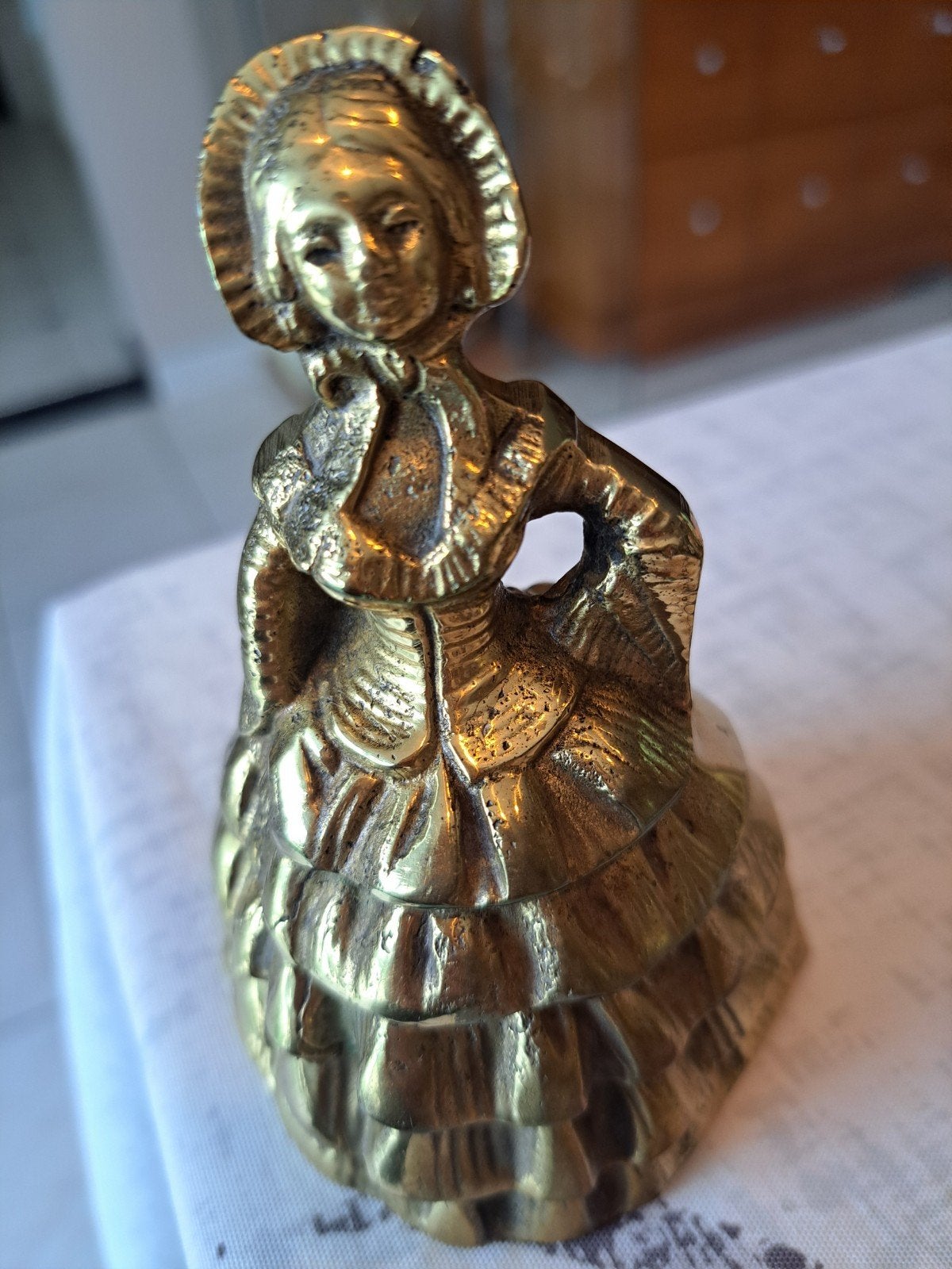 vintage messing tafelbel, Victoriaanse dame, Ophalen of Verzenden