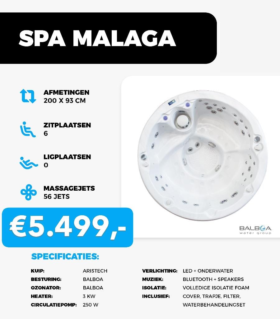 Spa Malaga – 7 pers ronde jacuzzi – 200x93cm–41 jets!, Tuin en Terras, Ophalen, Nieuw, Overige typen