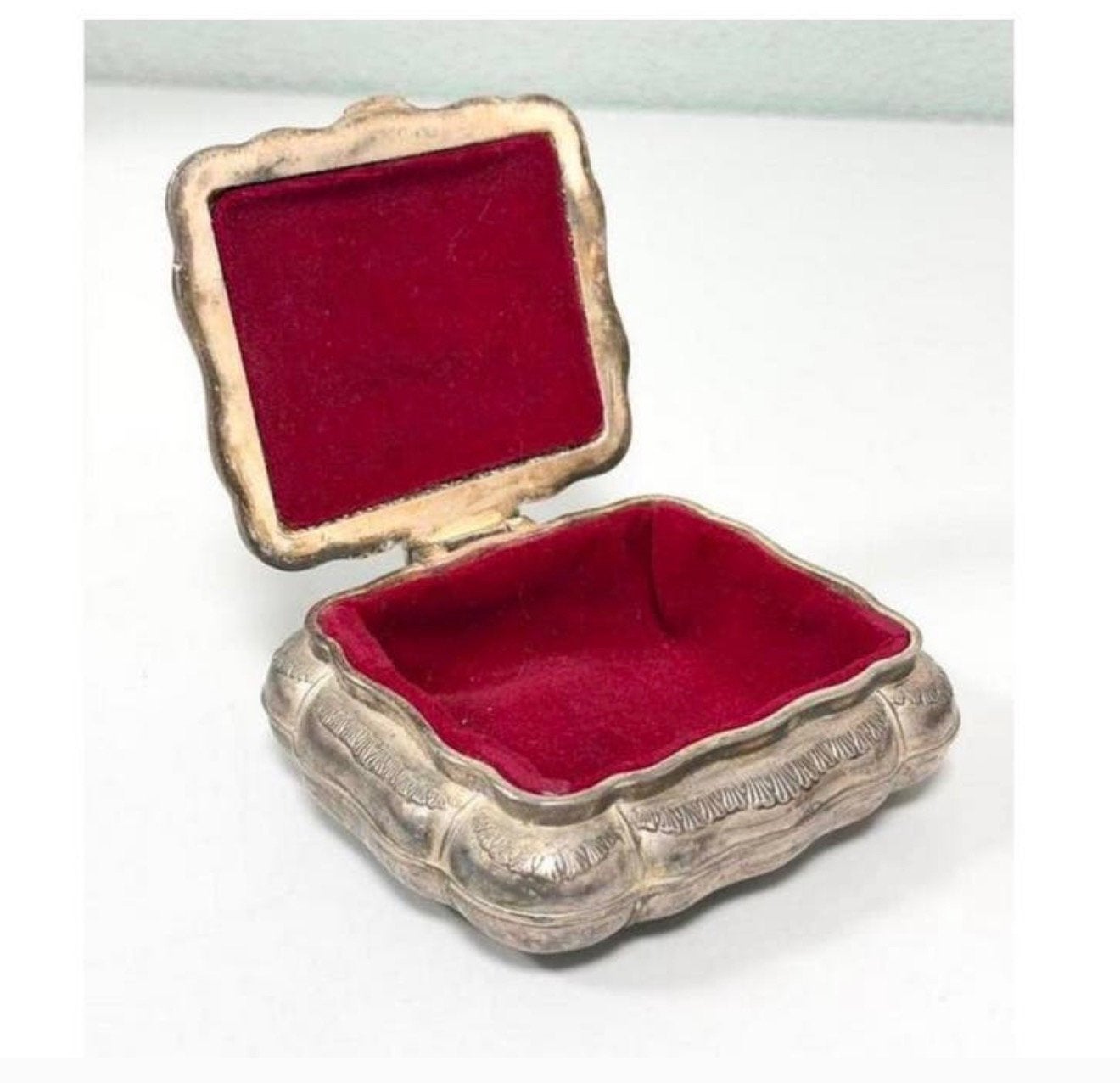 Silver Plated Vintage Jewelry Box Red velvet sieradendoos, Ophalen of Verzenden