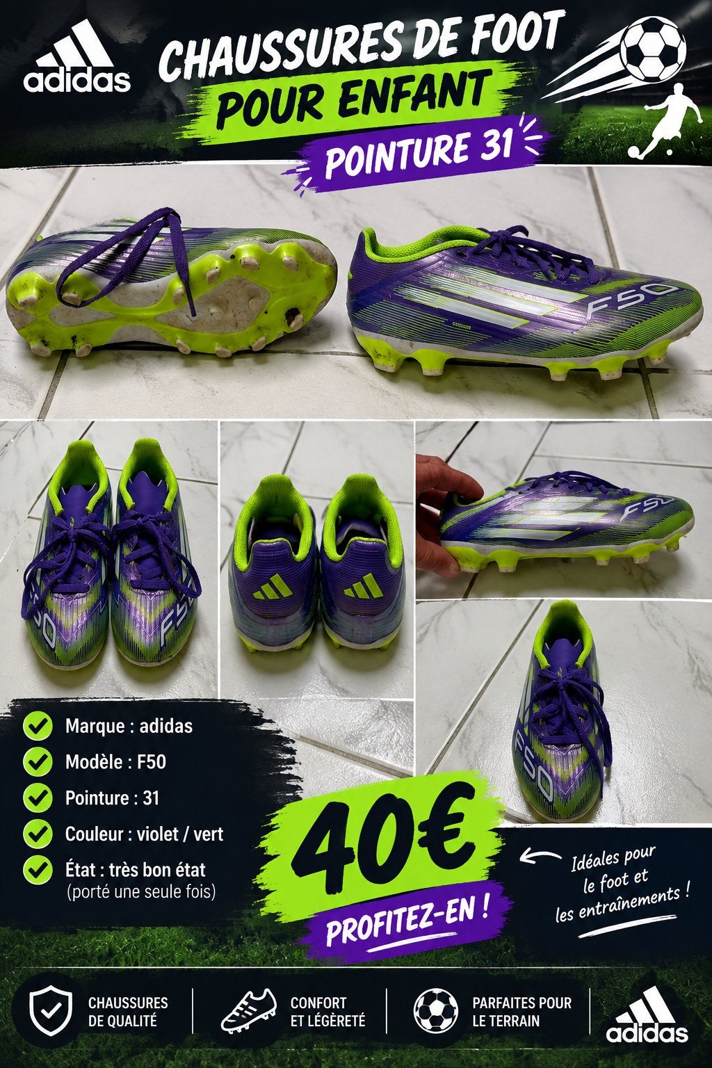 Chaussures de football, Sports & Fitness, Enlèvement, Comme neuf, Chaussures