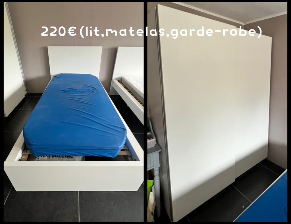 Lit 1 personne + matelas+ garde robe, Enlèvement, Comme neuf, Blanc