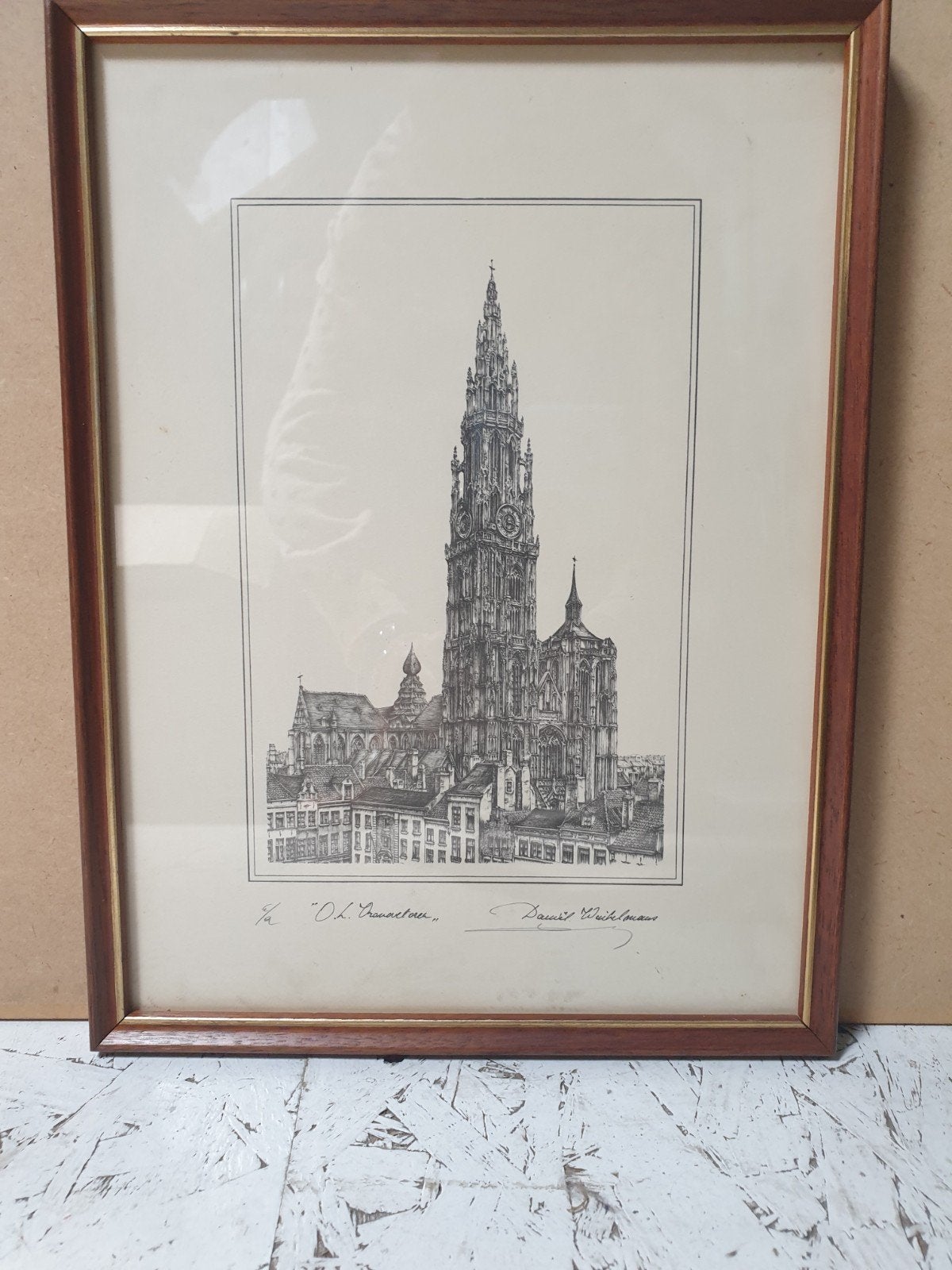 Olv vrouwentoren, Antiek en Kunst, Kunst | Etsen en Gravures, Ophalen