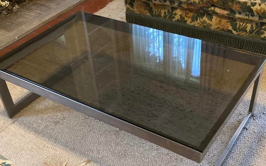 Salontafel van glas en chroom, Enlèvement, Comme neuf, Verre