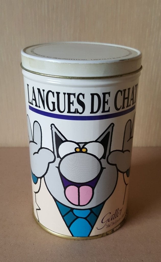 Boîte métal vintage Galler Langues de Chat Geluck (1995), Enlèvement ou Envoi, Autres personnages, Utilisé, Ustensile